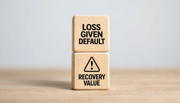 Wooden Blocks Showing Loss Given Default and Recovery Value Concept for Financial Risk Assessment and Analysis