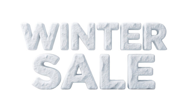 Winter sale text made of realistic snow and ice letters isolated on transparent background