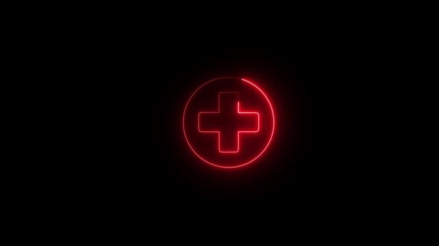 Neon line plus symbol icon simple positive plus icon concept on the transparent background. Positive technology sign. Motion graphics of neon Plus neon sign. 4k video.