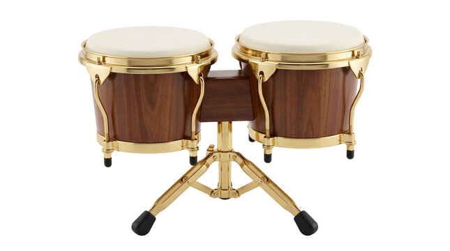 Realistic 3D percussion bongo drums isolated on a transparent background