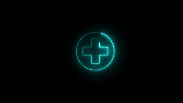 Neon line plus symbol icon simple positive plus icon concept on the transparent background. Positive technology sign. Motion graphics of neon Plus neon sign. 4k video.