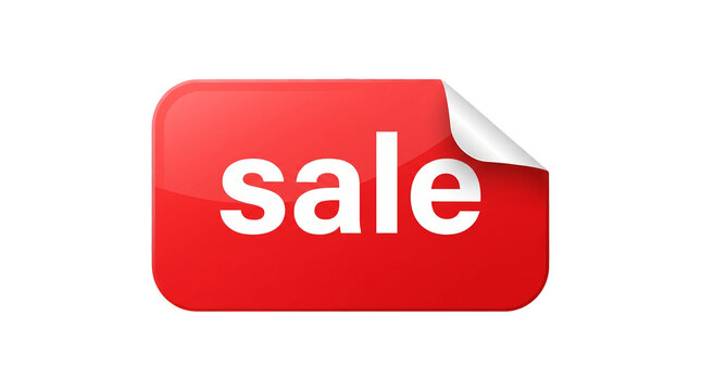 Red rectangular sale sticker with curled corner on as PNG element
