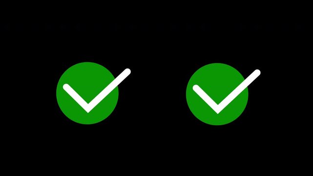Chick mark animation on circle, tick mark symbol ok button animated on black background, approved tick mark icon, check mark icon animation, verified check Icon motion graphic, 4k loop