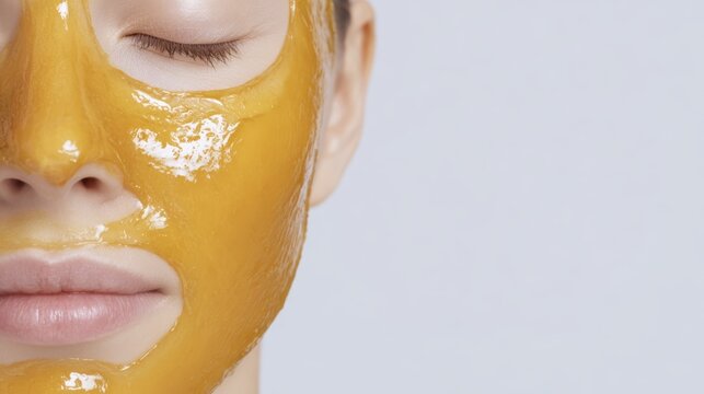 Woman with calming honey face mask for skincare and relaxation