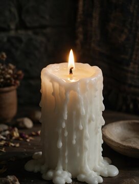Melting Candle Flame Stone Ritual Spiritual Ambiance