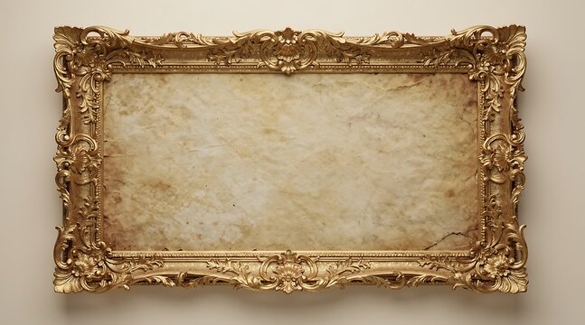 Ornate golden picture frame with textured background for copy space.
