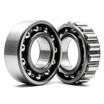Close-up of cylindrical roller bearing with balls isolated on white background