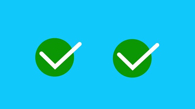 Chick mark animation on circle, tick mark symbol ok button animated on royal blue background, approved tick mark icon, check mark icon animation, verified check Icon motion graphic, 4k loop
