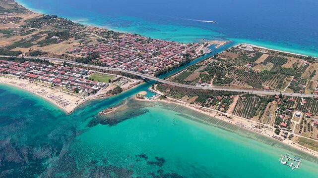 Nea Poteidaia coastal town with turquoise beaches a narrow
