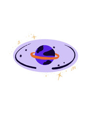 Cute Retro Hand Drawn Ringed Planet with Stars © annabellllll