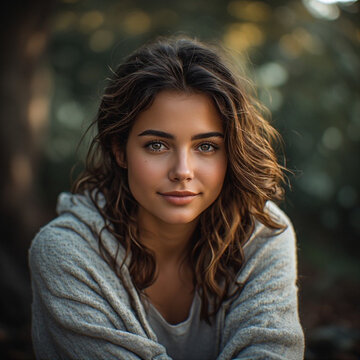 Portrait of a beautiful young woman. Natural female beauty in a soft outdoor setting.