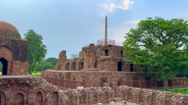 Feroz Shah Kotla fort with pillar in delhi. One of the oldest structures in Delhi.