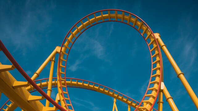 Yellow roller coaster under clear blue sky