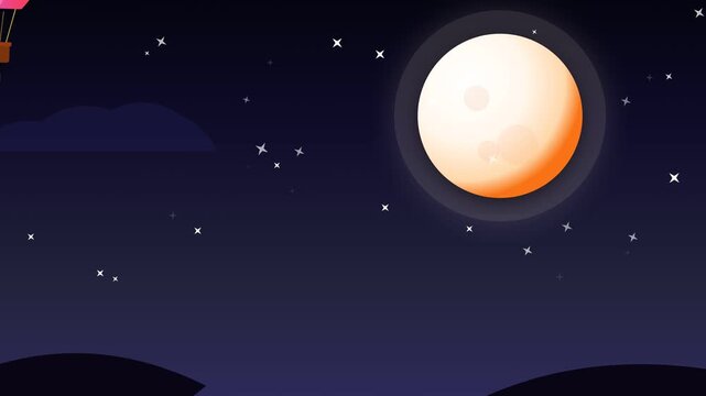 Full moon glowing in a retro pixel art night sky