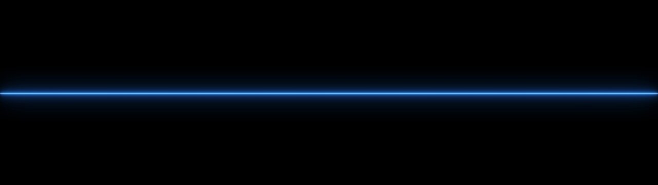 Thin horizontal blue neon light line on solid black background