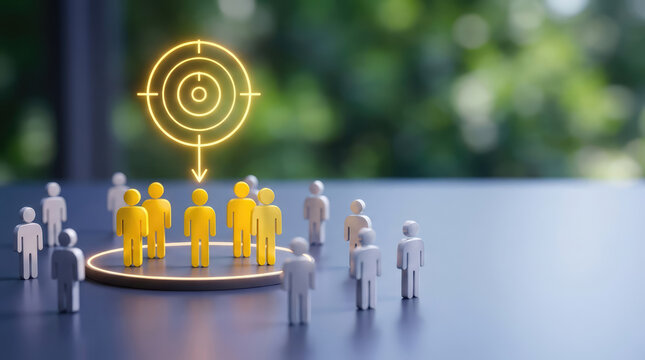 Target Market Selection Among Many People Figures Representing Customer Segmentation, Audience Targeting and Consumer Focus