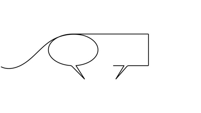 Best speech bubble icon sign continuous one line drawing moving on white background minimalist single art exclusive connection and quality chat symbol 4k animation video