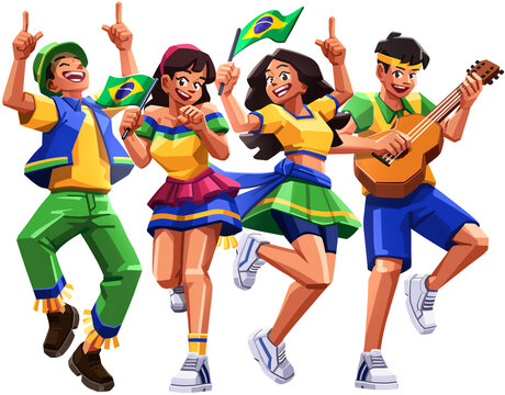 Group of Happy Brazilians Celebrating Illustration
