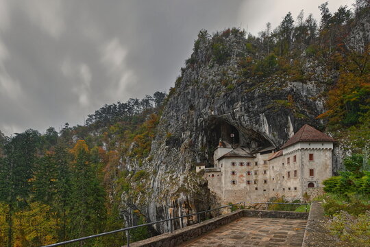 Predjama Castle (Predjamski grad), Renaissance fort built for defense under a natural rock arch high in the mountain stone wall. Postojna-Slovenia-203