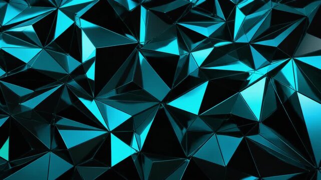 Abstract blue and black geometric 3D triangular pattern with reflective surfaces
