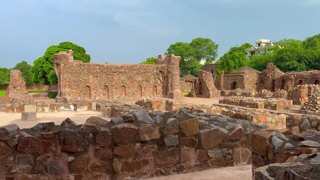 Feroz Shah Kotla fort with pillar in delhi. One of the oldest structures in Delhi.