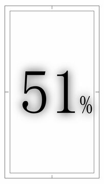 Black number 51 percent text inside a rectangular frame with crop marks