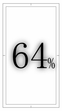 Black number 64 percent symbol centered inside a rectangular frame