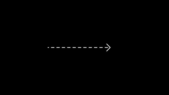 Right arrow direction icon with dot line animation on white and black background. Dots arrows icon sign animated with alpha channel 4k video.