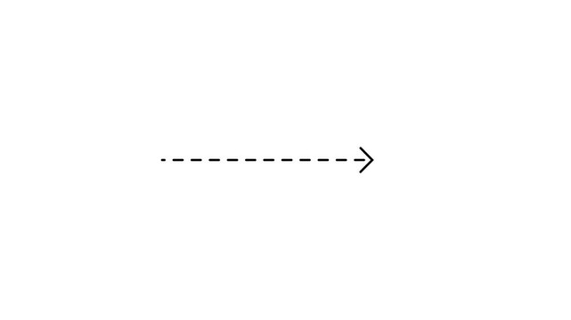 Right arrow direction icon with dot line animation on white and black background. Dots arrows icon sign animated with alpha channel 4k video.