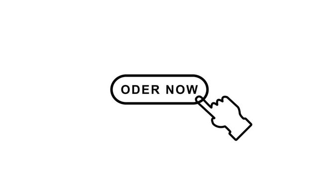 A oder now button label with a cursor hand icon in outlined style on white background for web interaction 4k video animation.