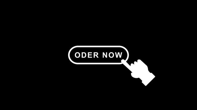A oder now button label with a cursor hand icon in outlined style on white background for web interaction 4k video animation.