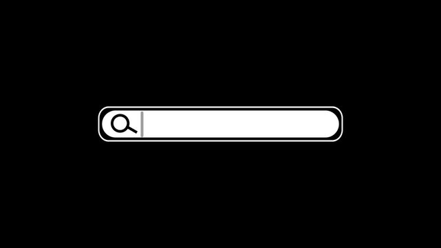 Animated search bar magnifying glass icon on a white and black background and a mouse cursor clicking the search button for web navigation concepts 4k video.
