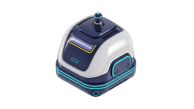 Isometric 3D Render of Sleek Metallic Autonomous Cargo Pod Isolated on White Background
