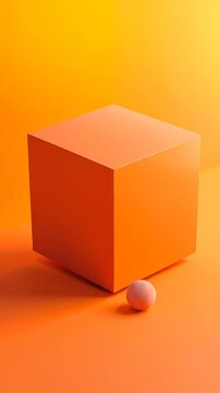 A floating orange cube and a small sphere on orange surface