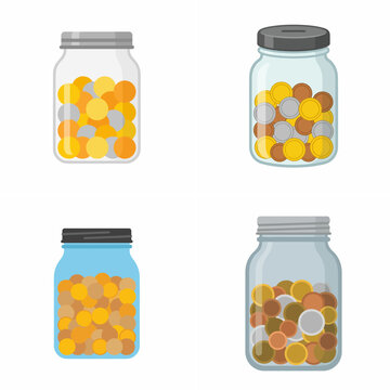 Set of Four Glass Jars Filled with Coins for Savings and Financial Planning Illustration