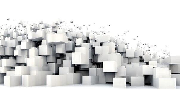 Abstract white cubes background, geometric shapes, digital art, 3d render, minimalist composition.