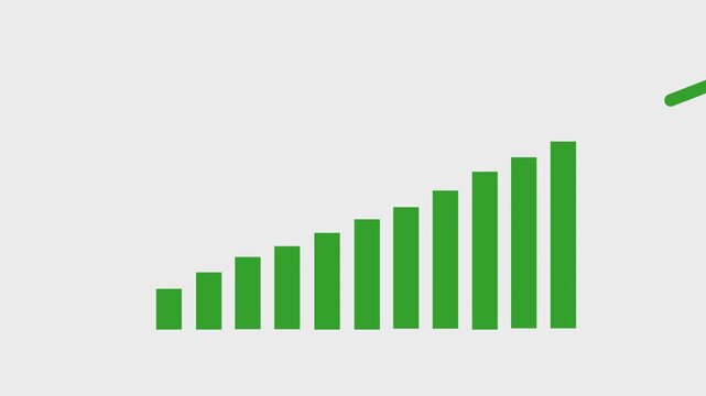 Green Bar Chart Growing Up with Arrow Vector Animation, Business Success and Financial Growth Concept