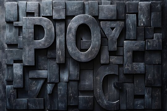 Close-up of vintage letterpress blocks arranged to form text on a dark background.