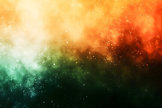 Dynamic abstract composition of colorful dust particles swirling with hints of white and green.