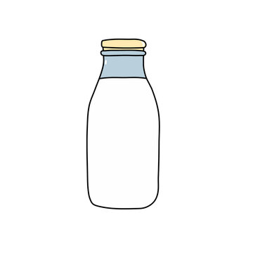 Fresh Milk in Vintage Glass Bottle Cartoon Doodle Illustration