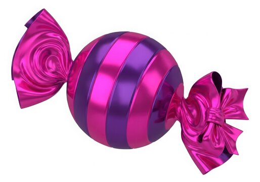Colorful abstract candy with purple wrapping isolated on white background