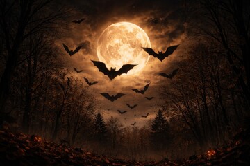 Fototapeta premium Eerie moonlit bats' Halloween scene.