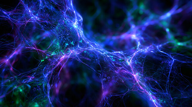 Abstract Glowing Neural Network and Artificial Intelligence Concept