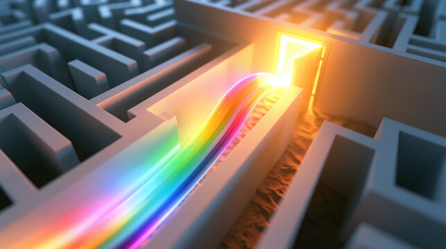 Glowing Light Path Leading to Door Exit in Maze