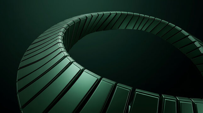 Futuristic dark green metallic circular ring segmented object with metallic industrial futuristic
