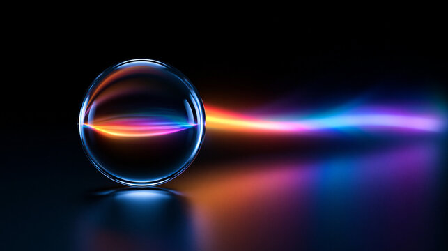 Crystal Sphere Refracting Spectrum Light Wave on Dark Background