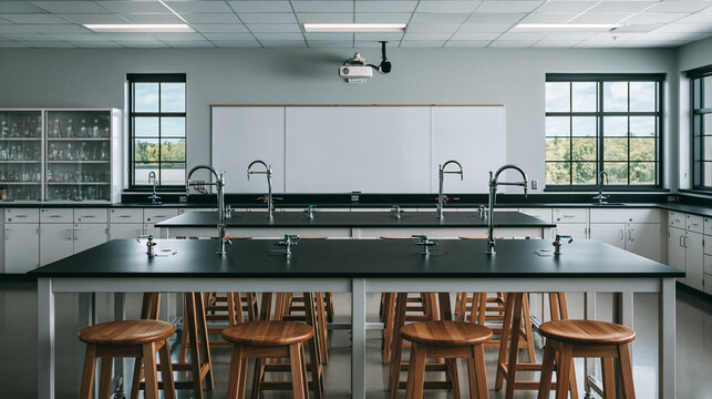 Empty Modern Science Laboratory Classroom in School