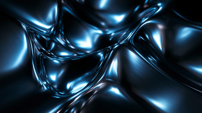 Abstract Blue Liquid Metallic Background with Wavy Reflections