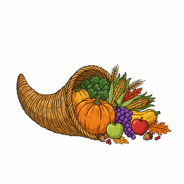 Thanksgiving Cornucopia Horn of Plenty Vector Illustration for Autumn Harvest Event Banner and Menu