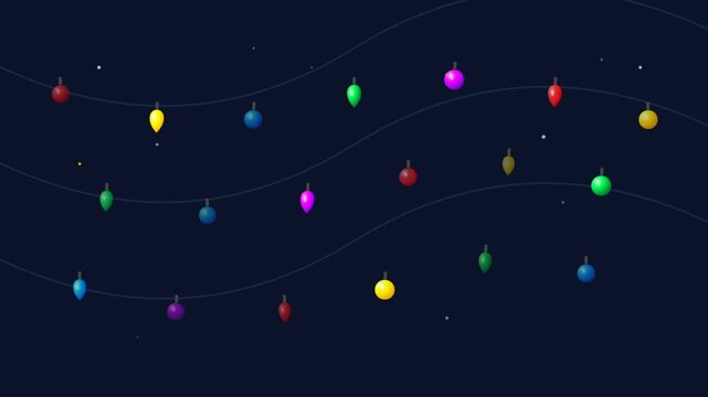 Colorful Night String Lights in Dark Sky.